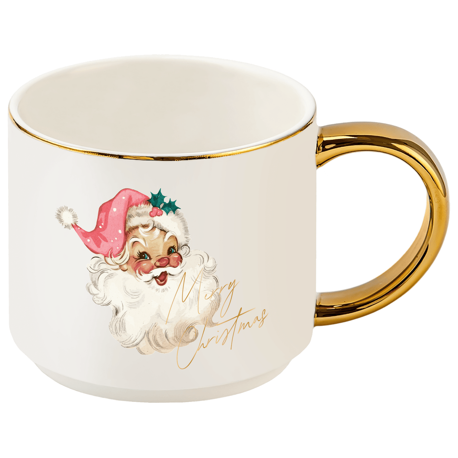 Vintage Santa 14 oz Gold Handle Coffee Mug
