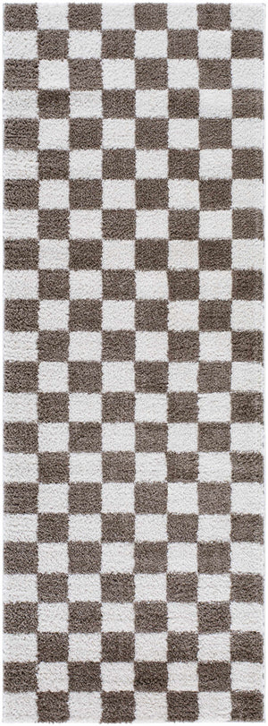 Canika Brown Washable Checkered Area Rug