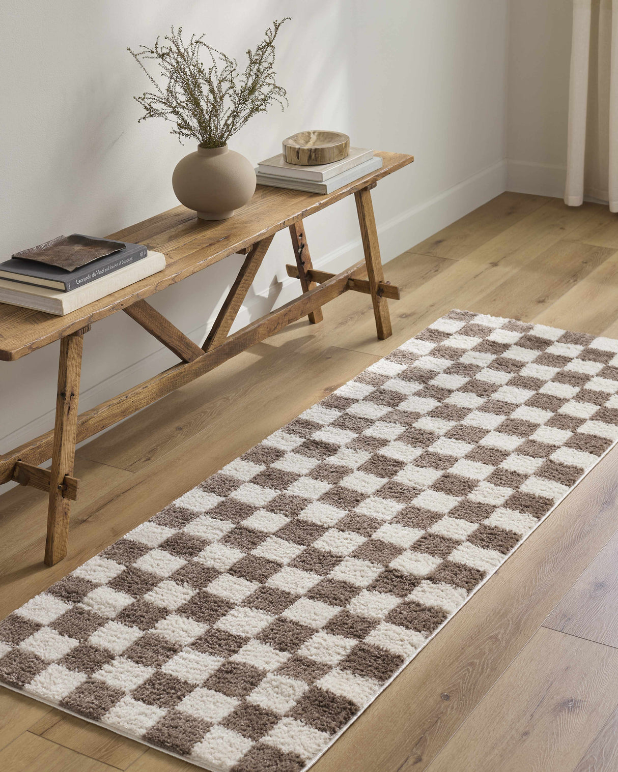 Canika Brown Washable Checkered Area Rug