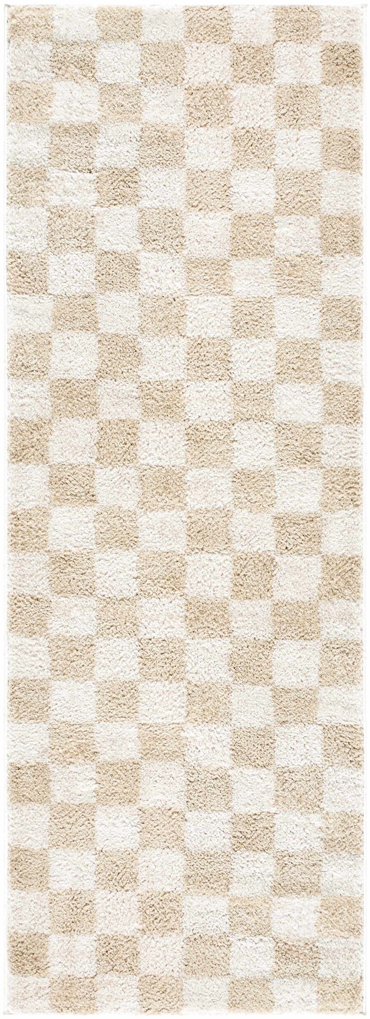 Canika Checkered Cream Washable Area Rug