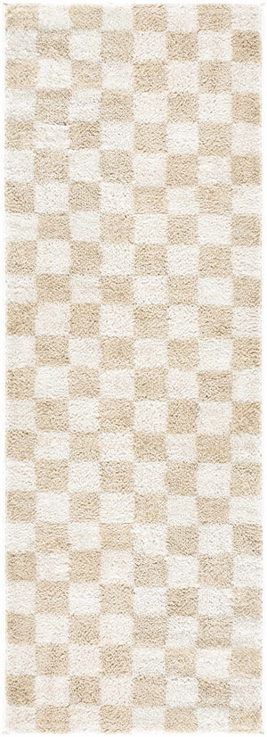 Canika Checkered Cream Washable Area Rug