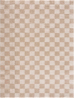 Canika Checkered Cream Washable Area Rug