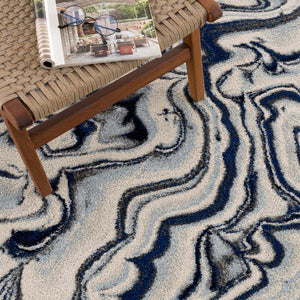 Glendon Cream Blue Marble Rug