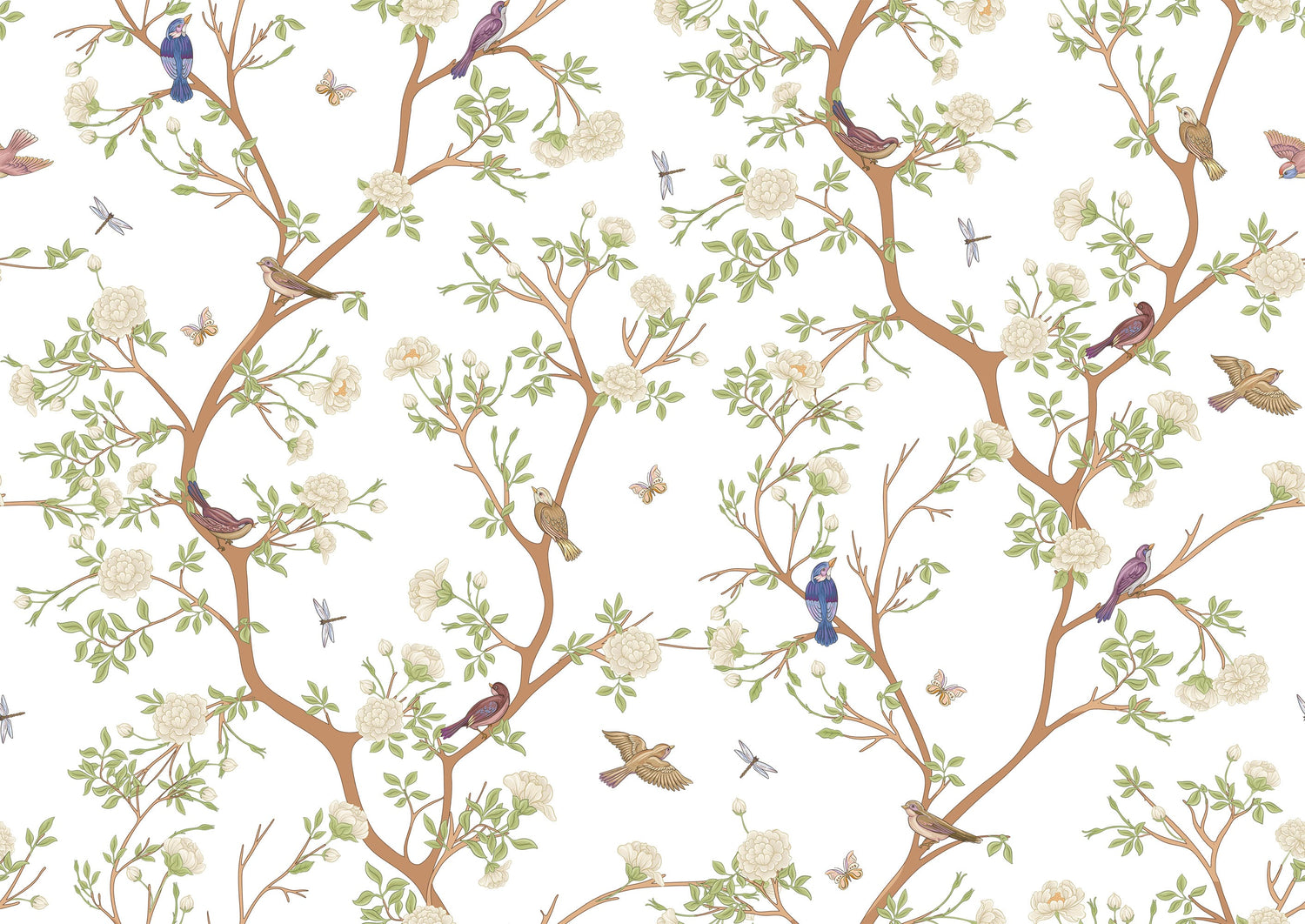 Vintage Chinoiserie Bird Wallpaper | Camellia Blossom Tree Wallpaper