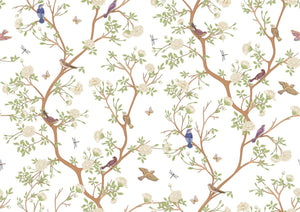 Vintage Chinoiserie Bird Wallpaper | Camellia Blossom Tree Wallpaper