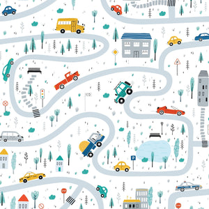 Playroom Wallpaper for Boy's Room | Cars, Roads, Houses