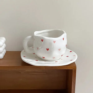 Ceramic Heart Mug and Saucer Set