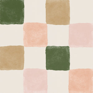 Warm Green and Pink Checker Wallpaper - Earthy & Pastel Tones
