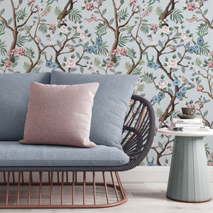 Blue Chinoiserie Birds Wallpaper