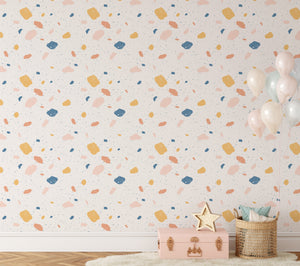 Multicolor Terrazzo Pattern Wallpaper - Pink, Blue, Yellow, and Peach