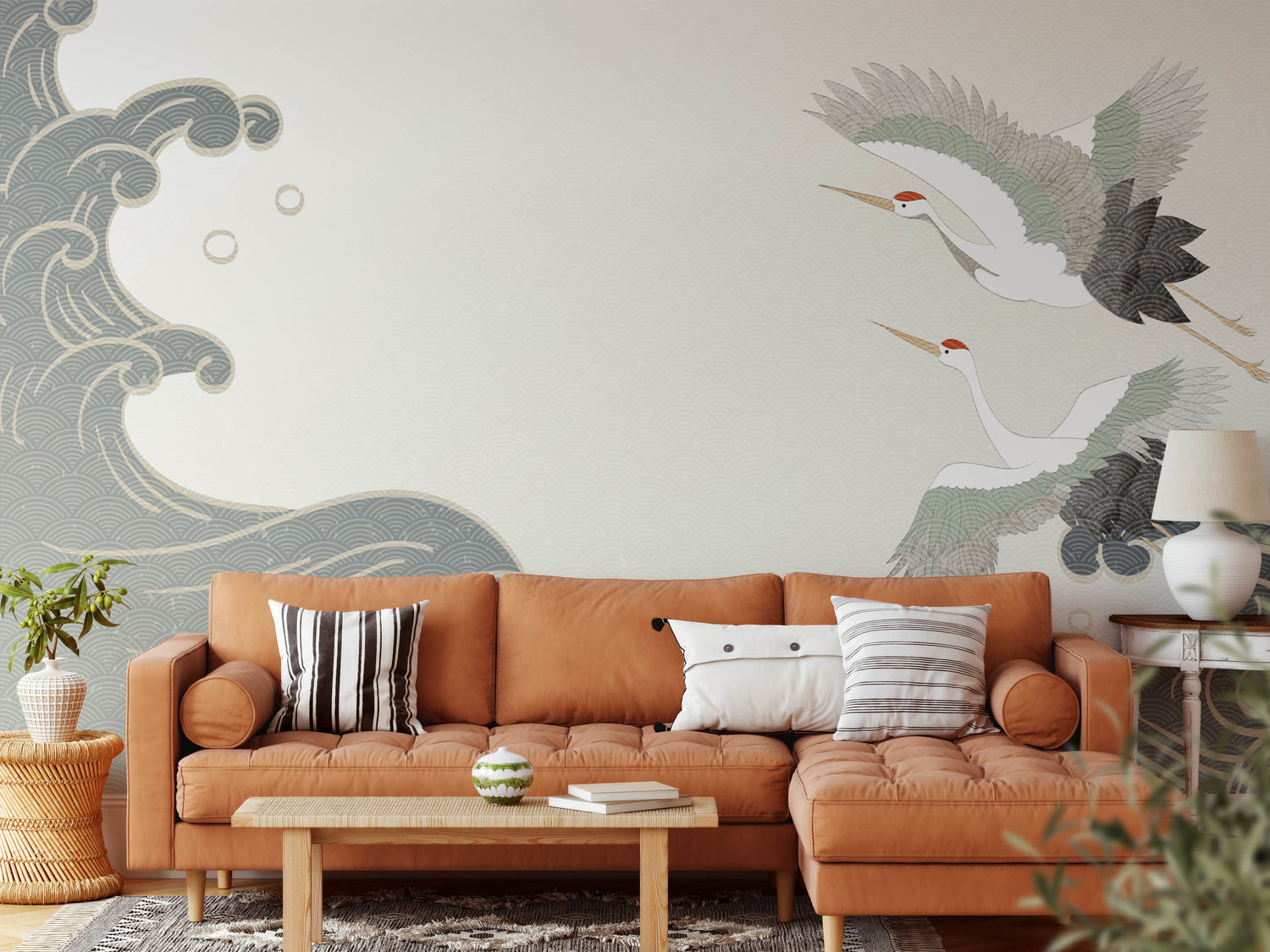 Crane Wallpaper - Ocean Waves Wallpaper - Removable Wallpaper Mural