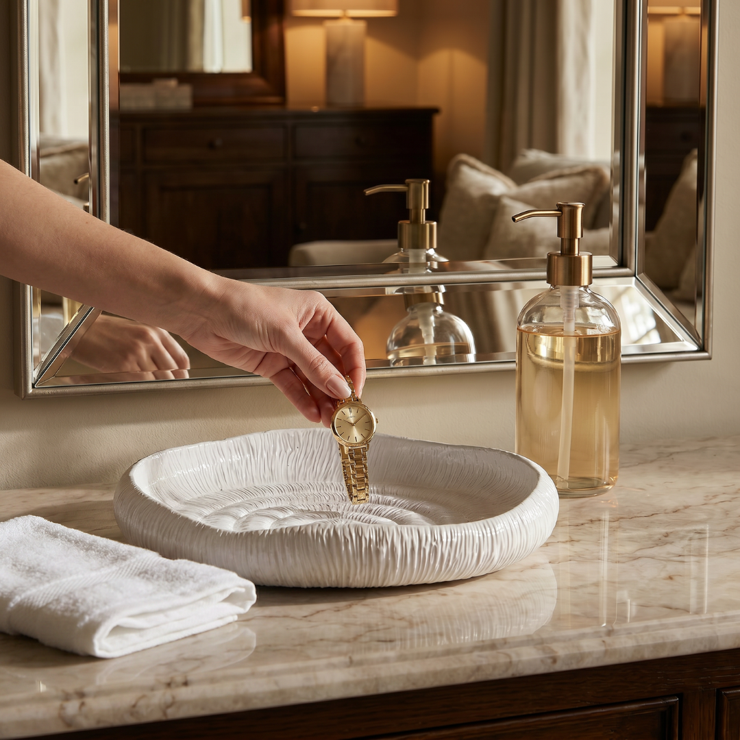 Zephyr Serving Tray, Artisan Cement Display Piece Hand-painted in White Dove, 14.1"D x 2.3"H