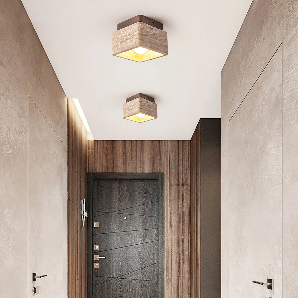Cube Terra Block Travertine Ceiling Light