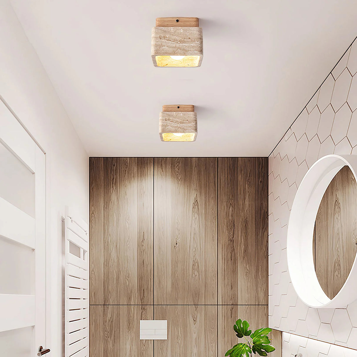 Cube Terra Block Travertine Ceiling Light