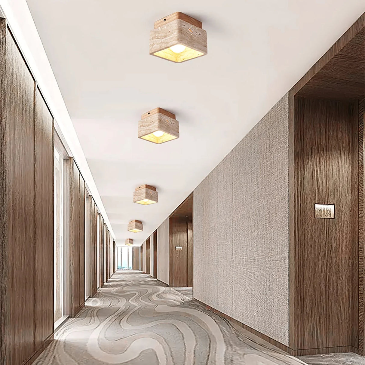 Cube Terra Block Travertine Ceiling Light