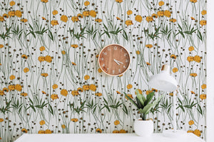 Cute Yellow Flowers Pattern Wallpaper