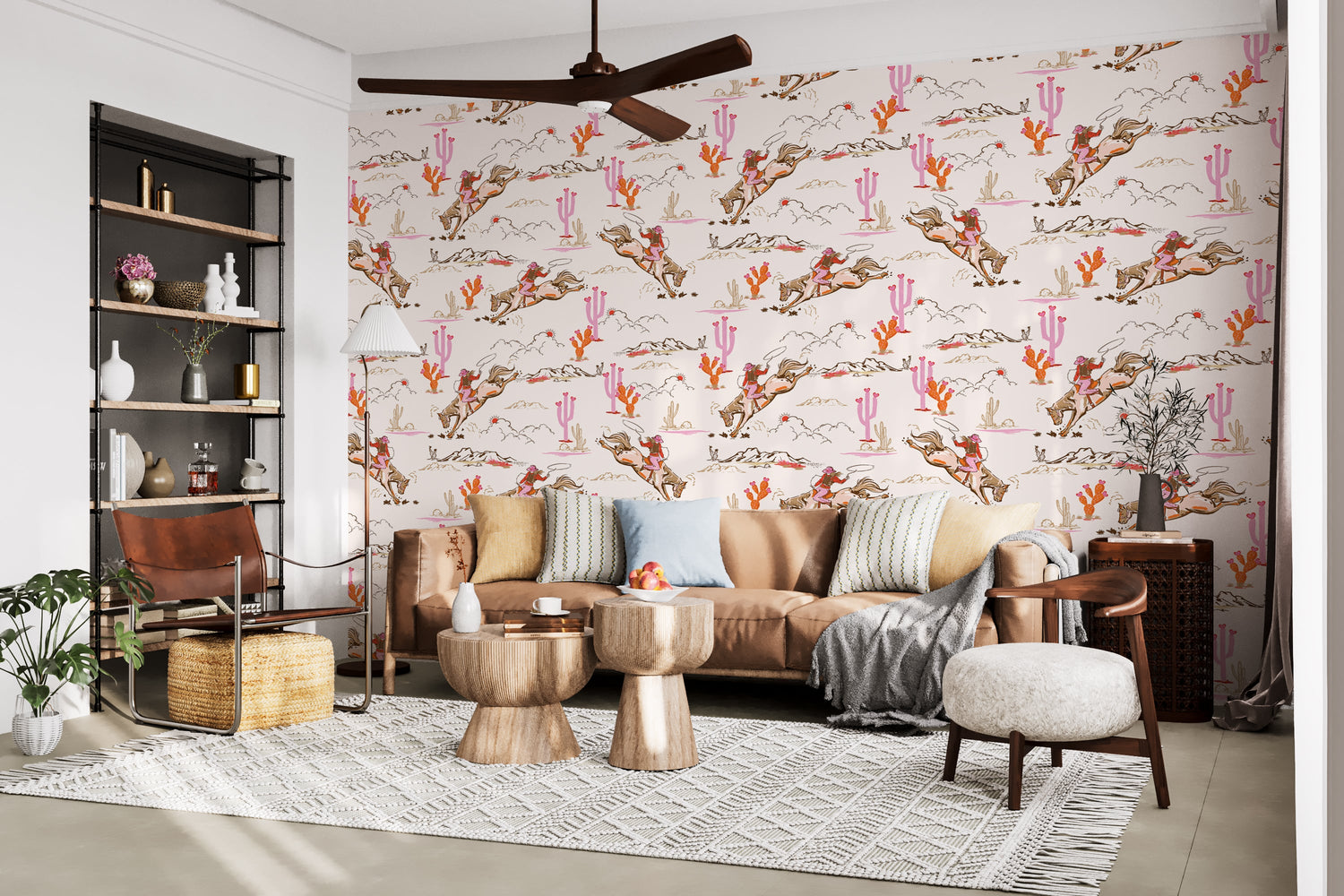 Whimsical Cowgirl Rodeo Wallpaper - Peel and Stick Western Wallpaper