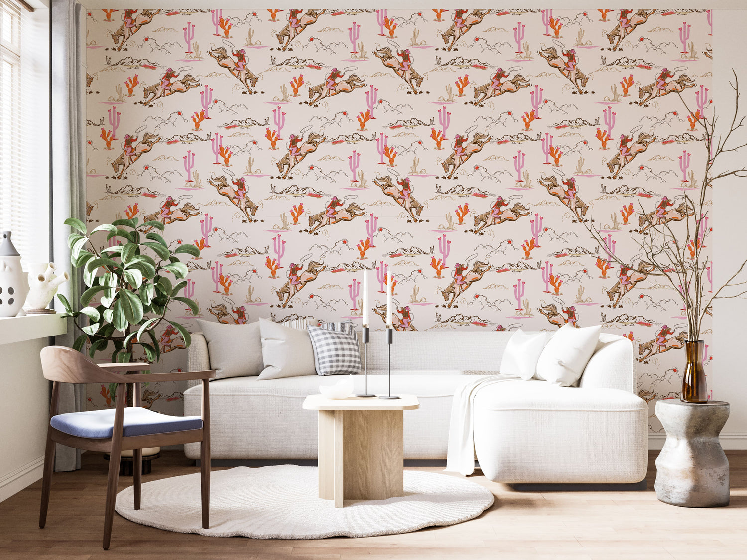 Whimsical Cowgirl Rodeo Wallpaper - Peel and Stick Western Wallpaper