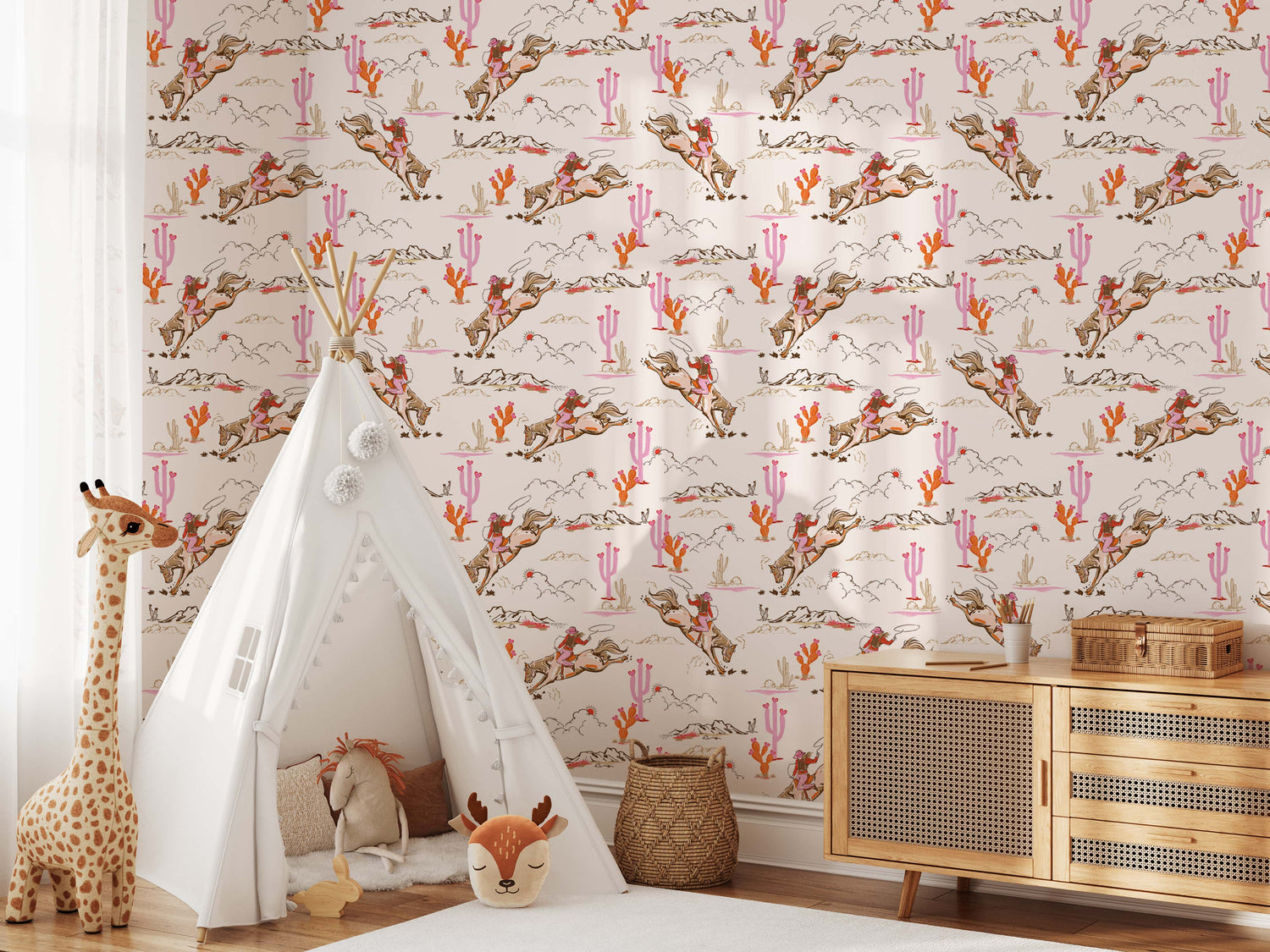 Whimsical Cowgirl Rodeo Wallpaper - Peel and Stick Western Wallpaper