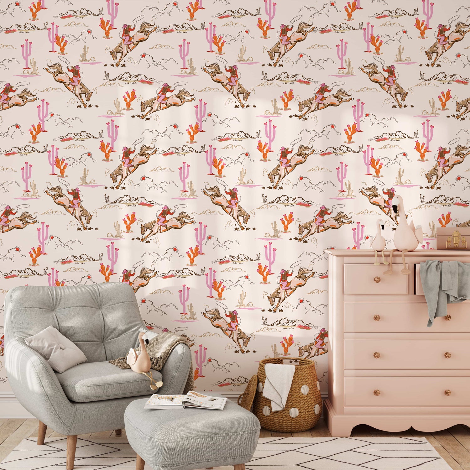 Whimsical Cowgirl Rodeo Wallpaper - Peel and Stick Western Wallpaper