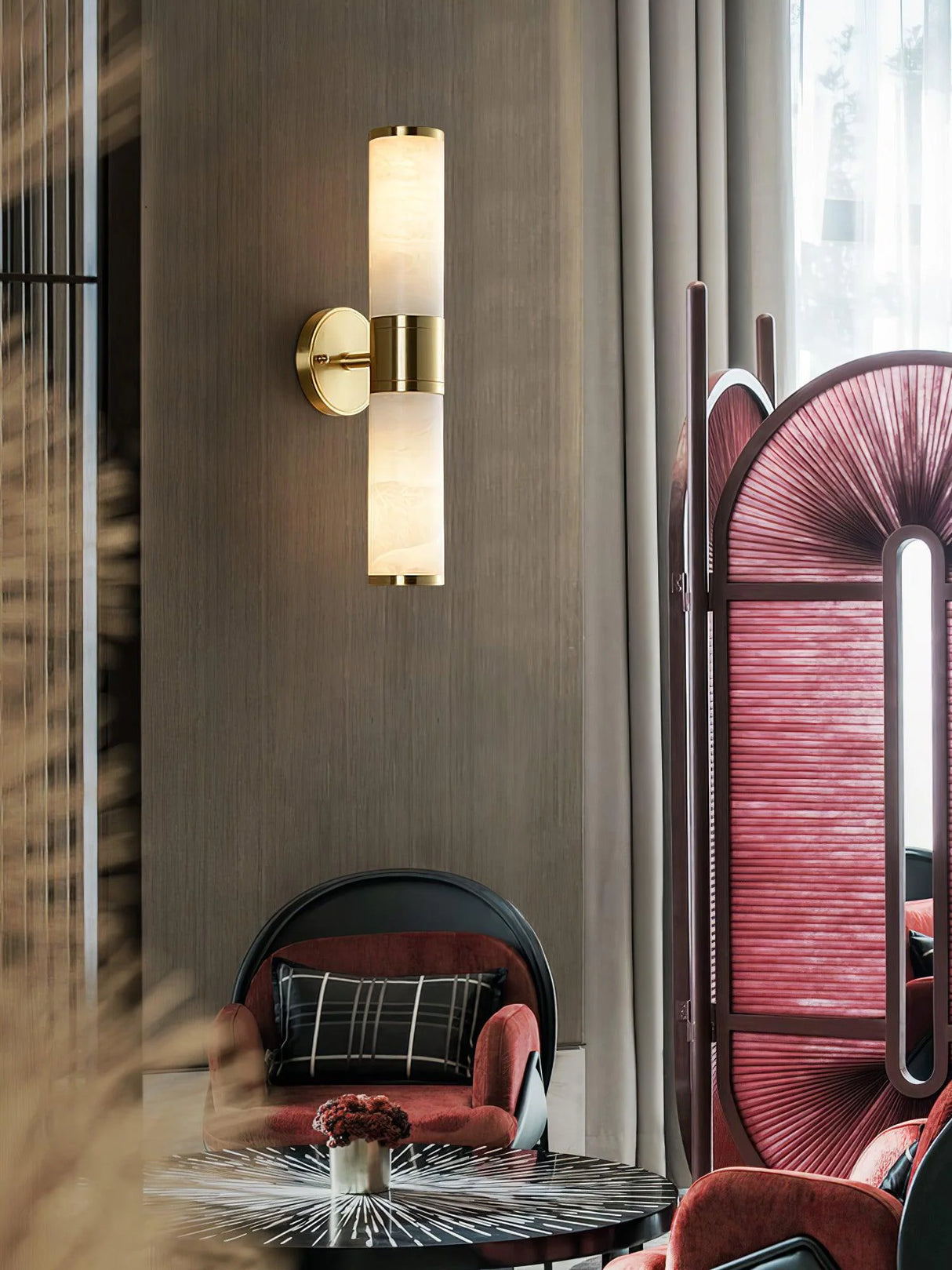 Cylindrical Lampatron Alabaster Wall Lamp