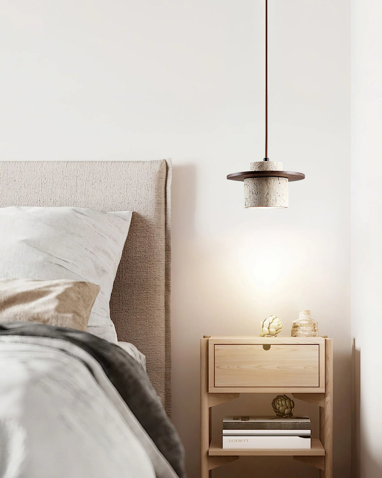 Cylindrical Stonova Duo Travertine Pendant Light