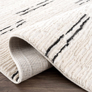 Riad Black Striped White Rug with Tassels