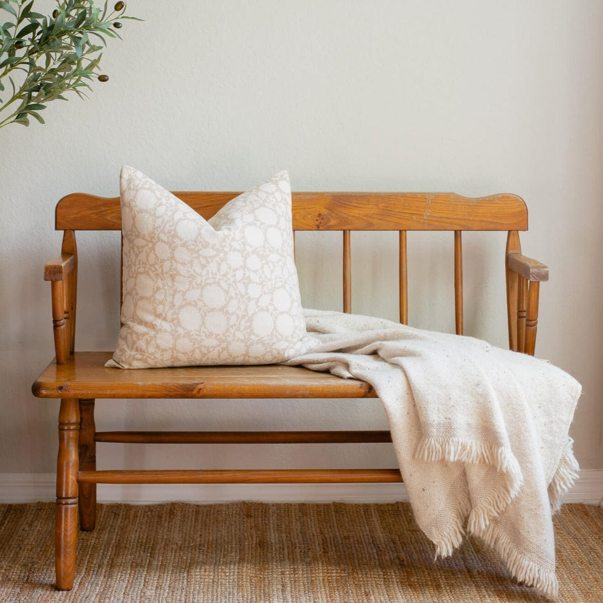 Luana Floral Block Printed Pillow Cover | Beige/Brown