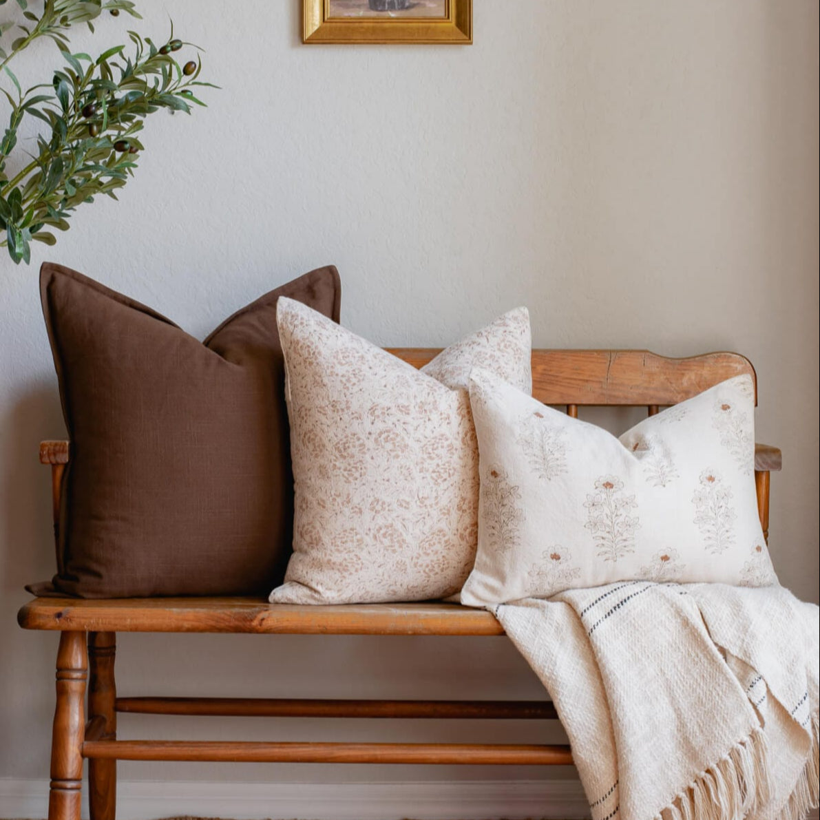 Ella Floral Block Printed Pillow Cover | Lumbar