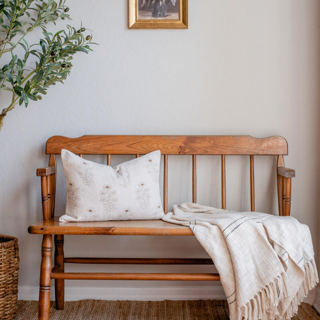 Ella Floral Block Printed Pillow Cover | Lumbar