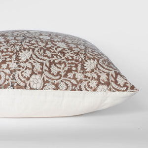 Nina Floral Block Printed Pillow Cover | Brown