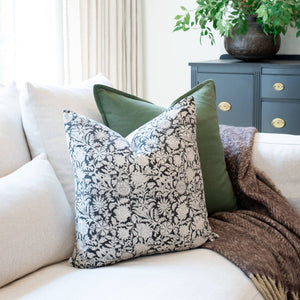 Burgos Floral Block Printed Pillow Cover | Black