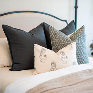 Luna Floral Block Printed Pillow Cover | Blue/Teal Green