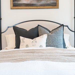 Luna Floral Block Printed Pillow Cover | Blue/Teal Green