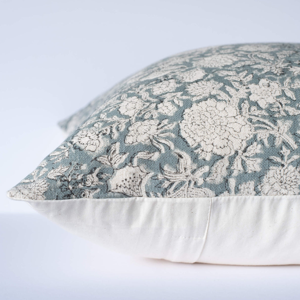 Chloe Floral Block Printed Pillow Cover | Blue