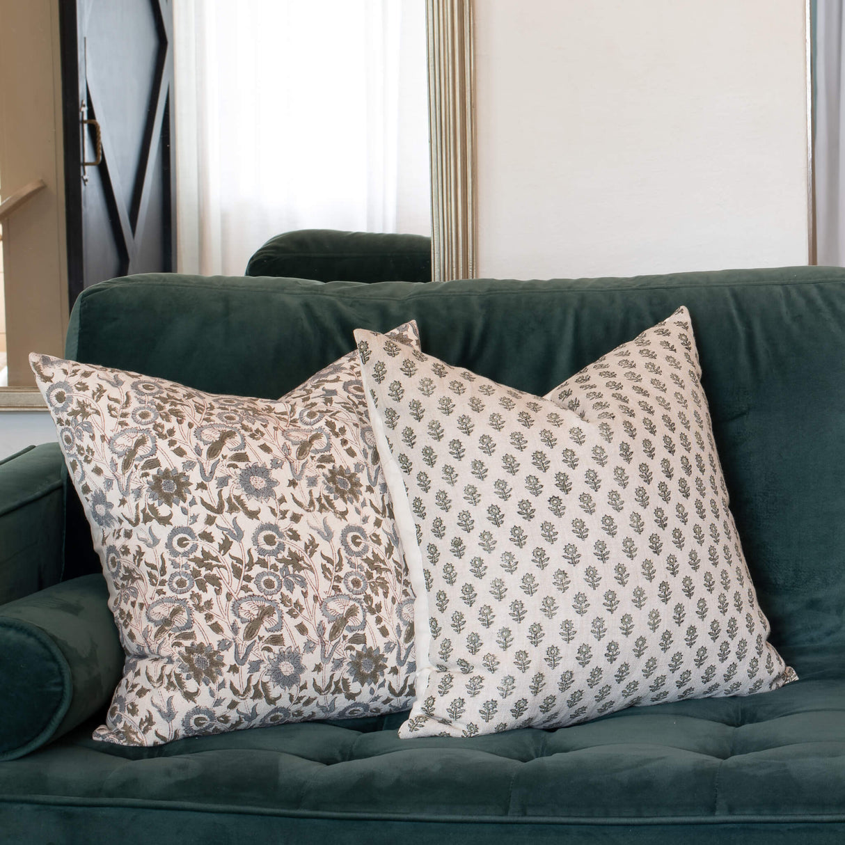 Mori Block Printed Pillow Cover | Sage Green