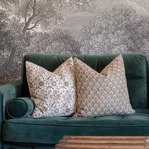 Rhea Floral Block Printed Pillow Cover | Mustard