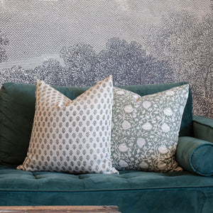 Sabine Floral Block Printed Pillow Cover | Green