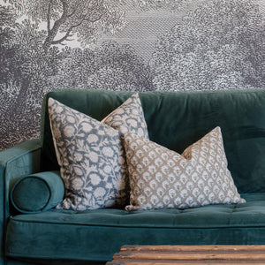 Rhea Floral Block Printed Pillow Cover | Mustard | Lumbar