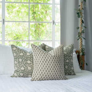 Mori Block Printed Pillow Cover | Sage Green