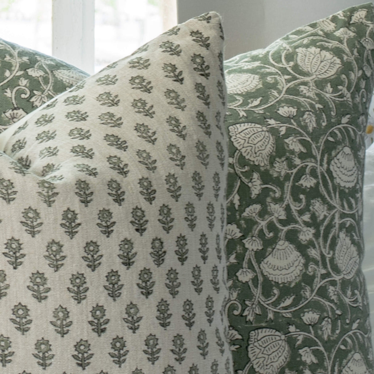 Mori Block Printed Pillow Cover | Sage Green