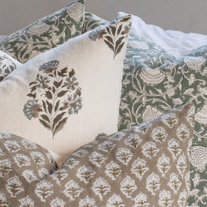 Sabine Floral Block Printed Pillow Cover | Green