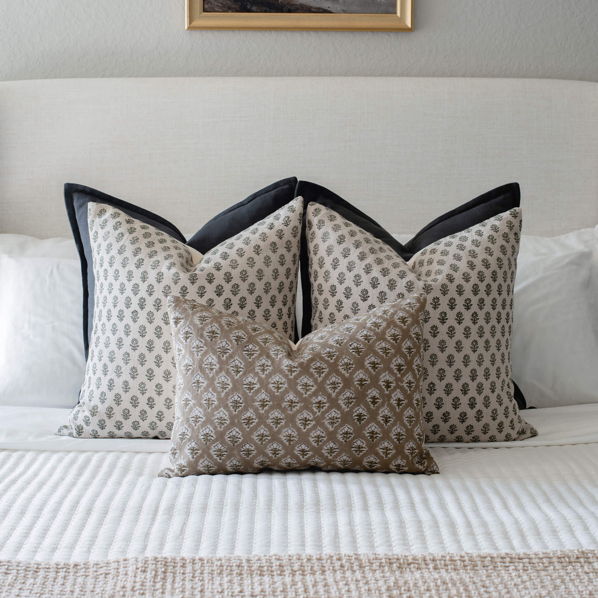 Rhea Floral Block Printed Pillow Cover | Mustard | Lumbar