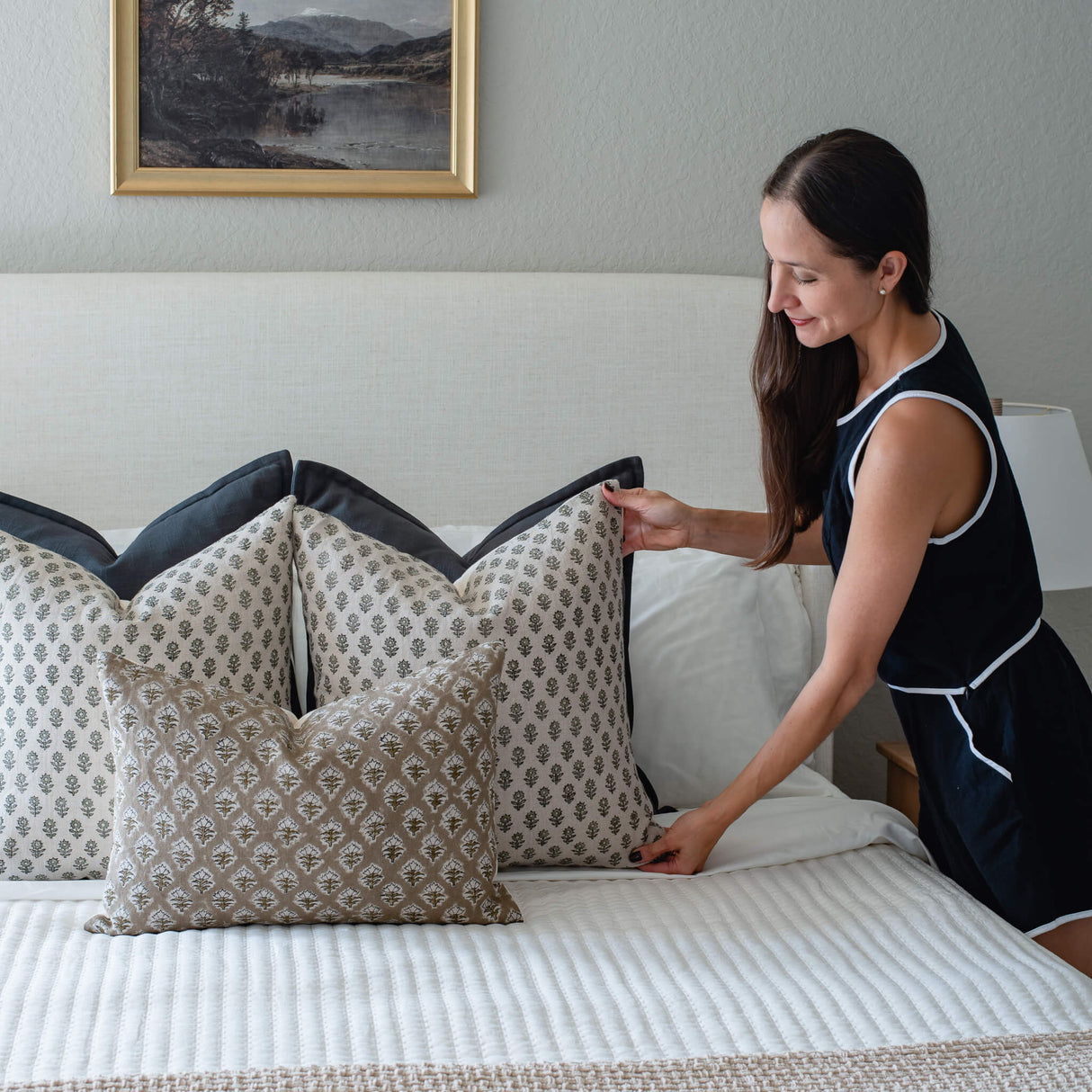 Mori Block Printed Pillow Cover | Sage Green