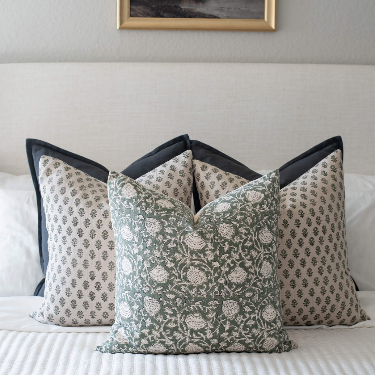 Mori Block Printed Pillow Cover | Sage Green