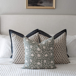 Sabine Floral Block Printed Pillow Cover | Green
