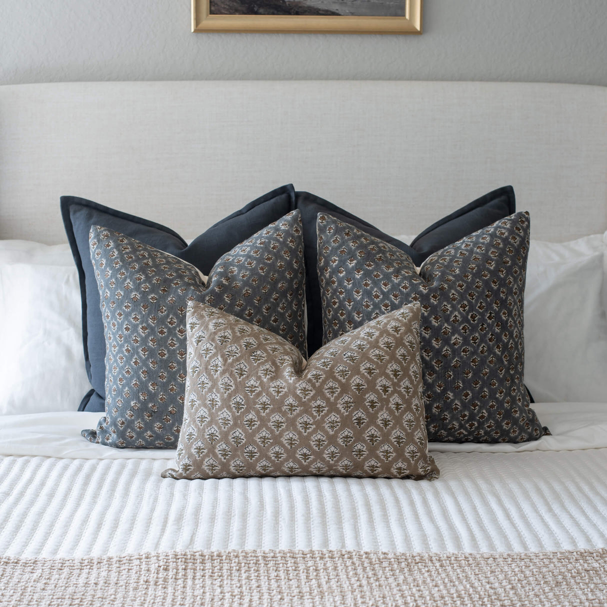 Rhea Floral Block Printed Pillow Cover | Mustard | Lumbar