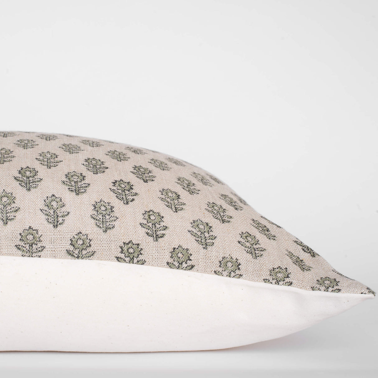 Mori Floral Block Printed Pillow Cover | Sage Green | Long Lumbar