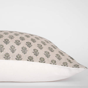 Mori Floral Block Printed Pillow Cover | Sage Green | Long Lumbar