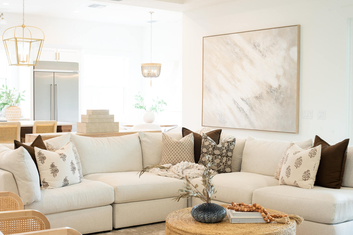 Auburn Floral Block Printed Pillow Cover | Brown